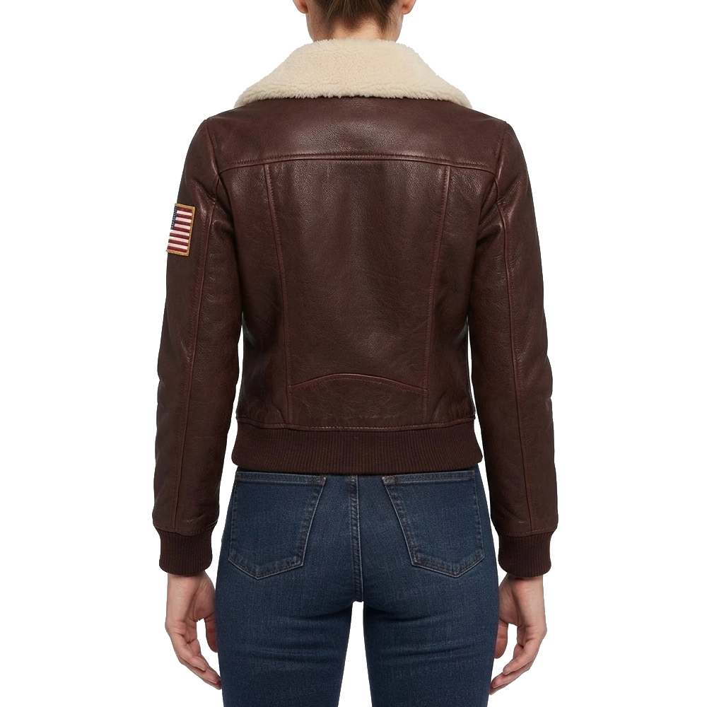 Captain marvel american flag brown cropped leather jacket