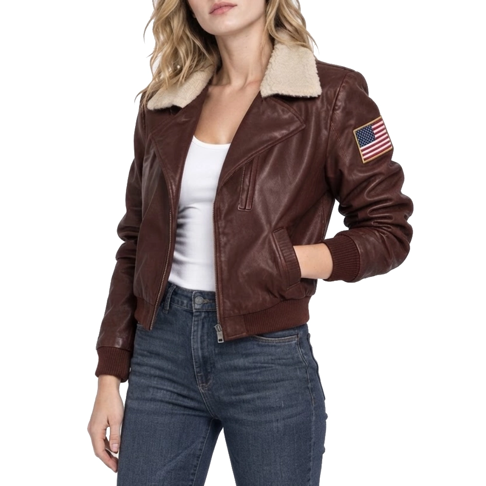Captain marvel brown cropped leather jacket