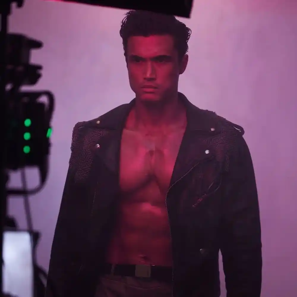 Charles melton black leather jacket