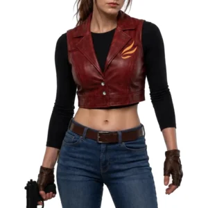 Claire redfield burgundy leather vest