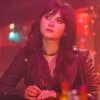 Emilia jones maroon leather jacket