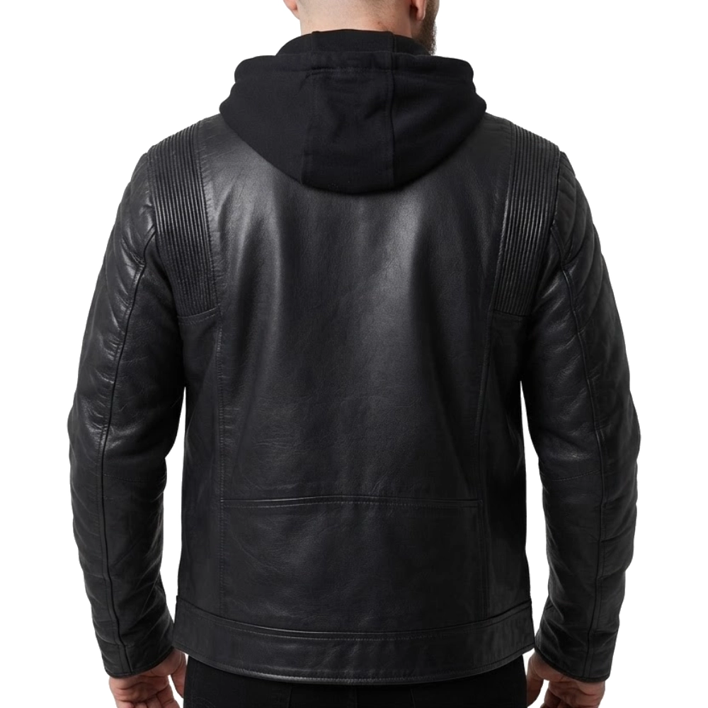 Half man padded leather jacket