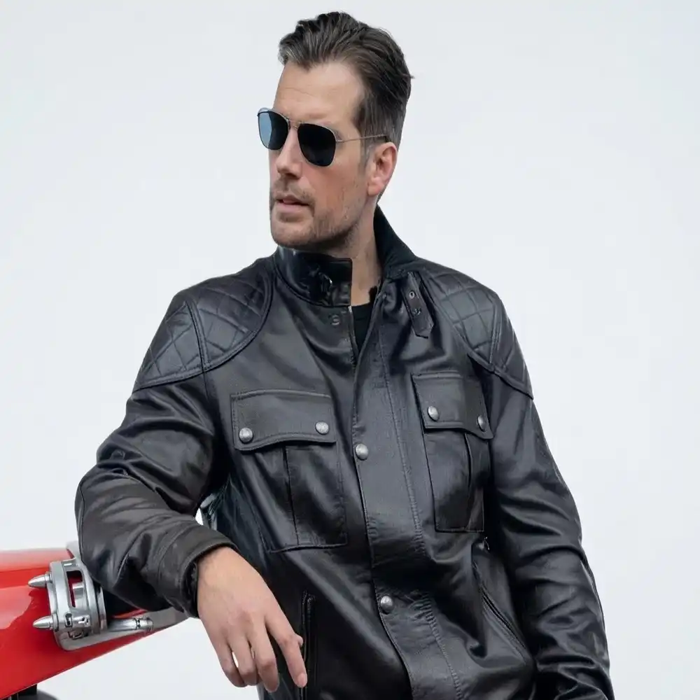 Henry cavill black leather jacket