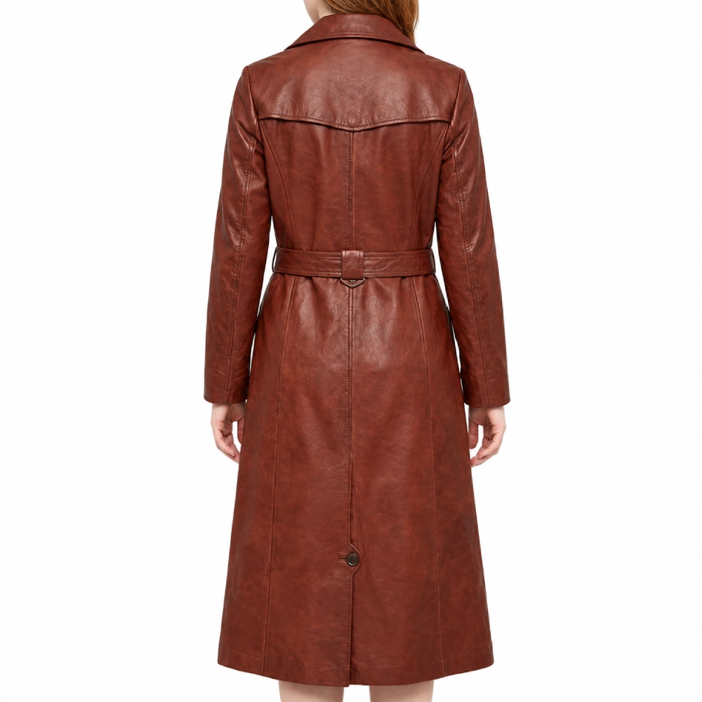 Ink brown leather trench coat