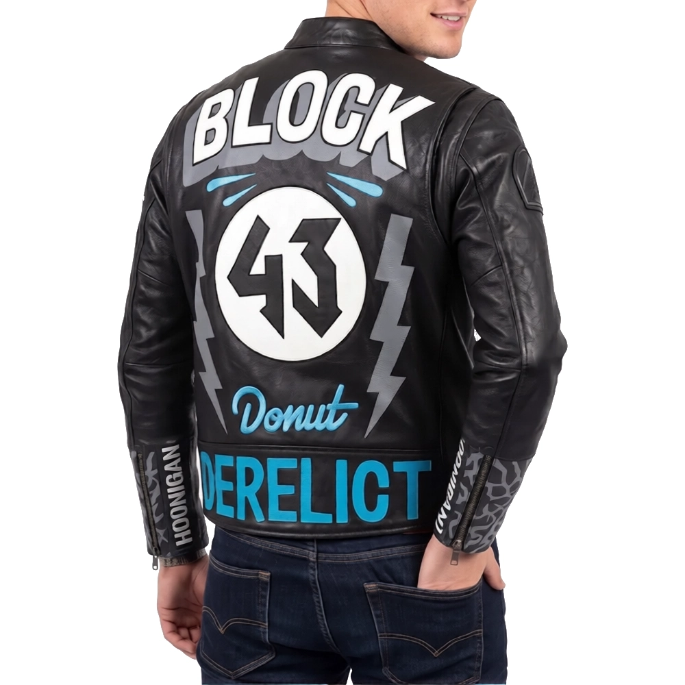 Ken block full zip black leather jacket