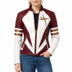 The Marvels Lashana Lynch White/Maroon Leather Jacket