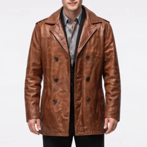 Shun oguri brown leather coat