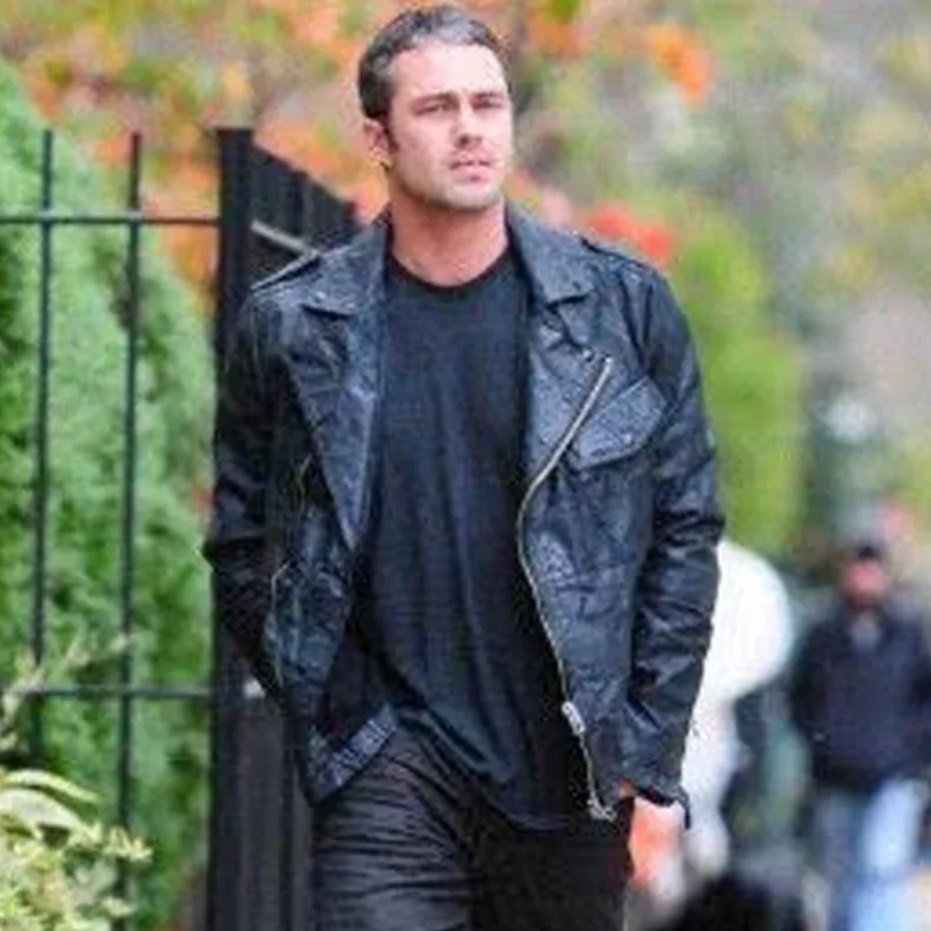 Taylor kinney black leather jacket