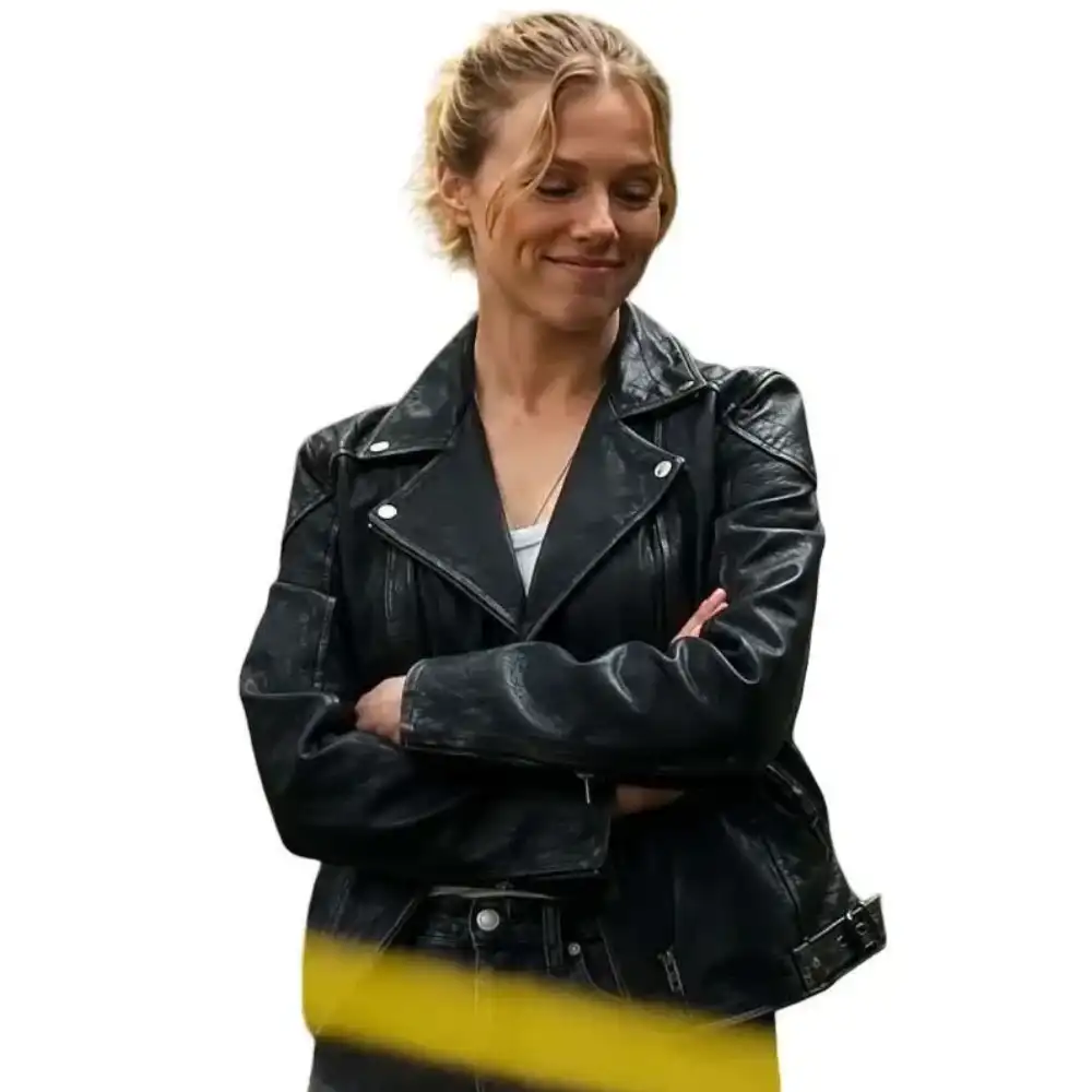 Tracy spiridakos black leather jacket