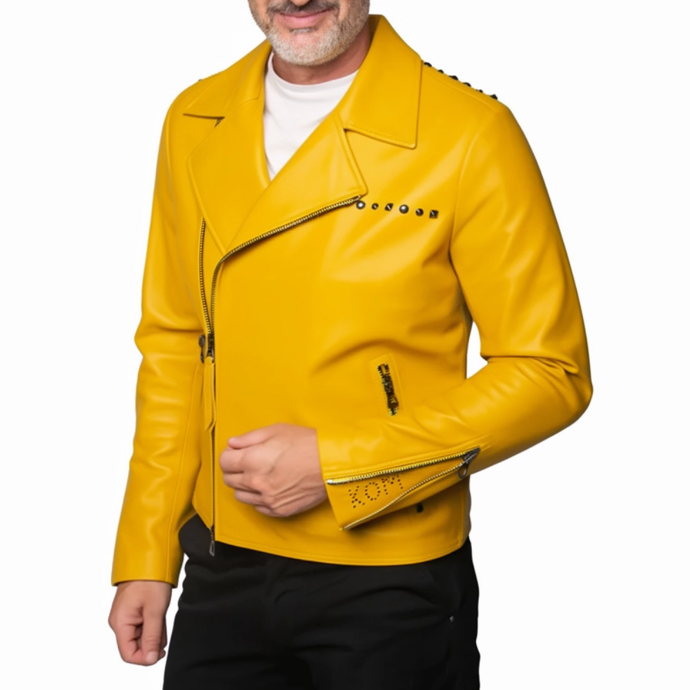 Vasco rossi yellow leather studded jacket