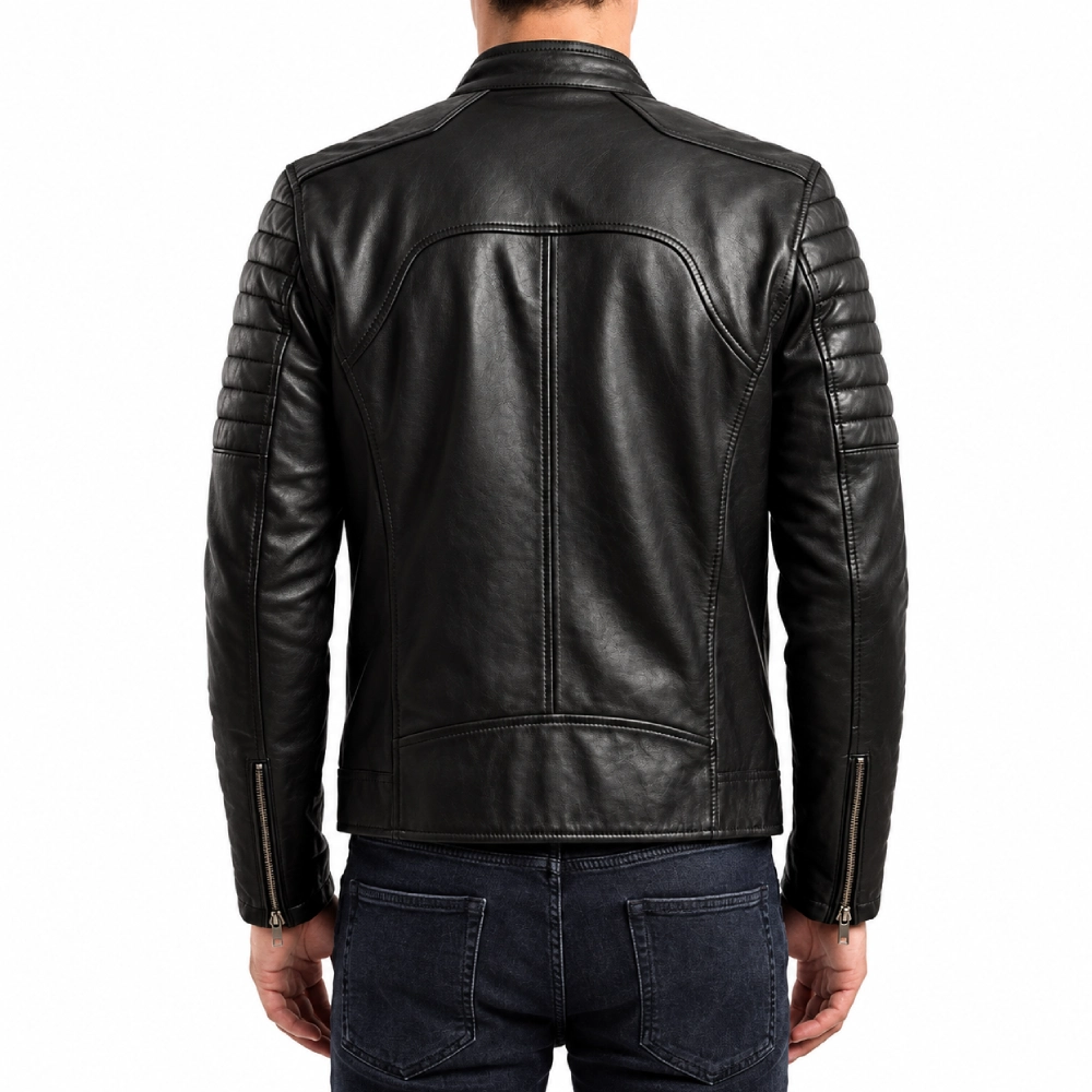 Video game wolf padded leather jacket