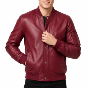 Wolf burgundy bomber leather jacket