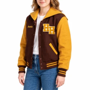Danielle harris varsity jacket front view