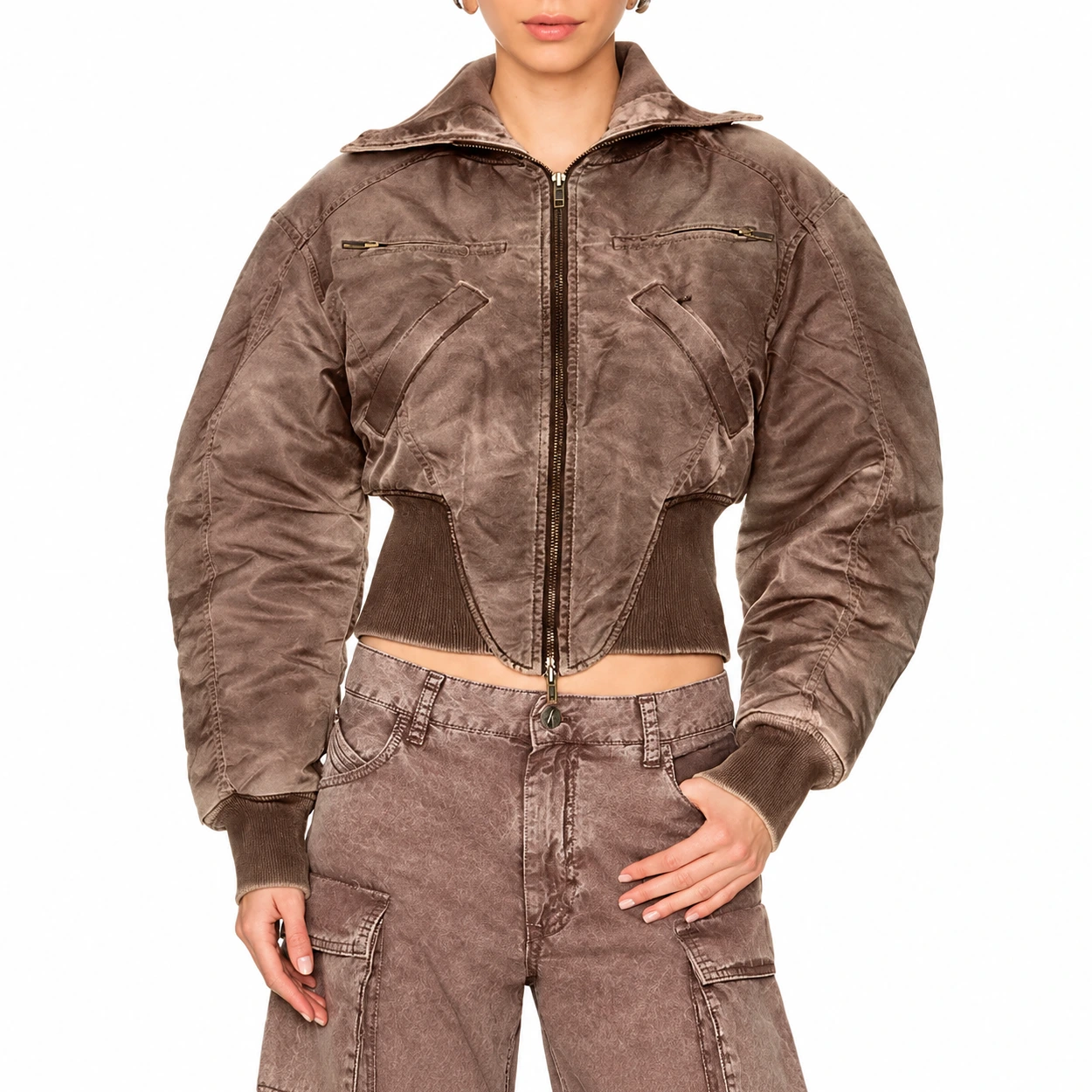 Hannah waddingham brown jacket front view