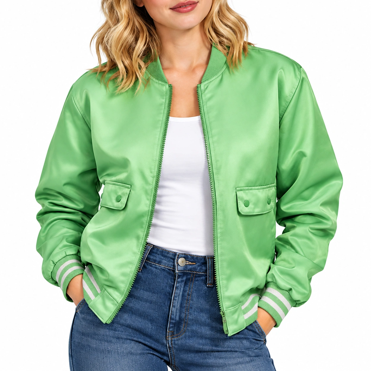 Lynda van green jacket front view