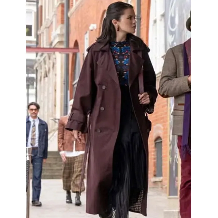 Selena gomez burgundy coat